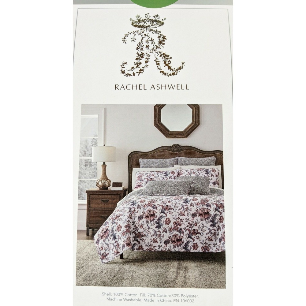 New Rachel Ashwell Queen Full Slub Quilt Shabby Chic Floral Cotton Reversable